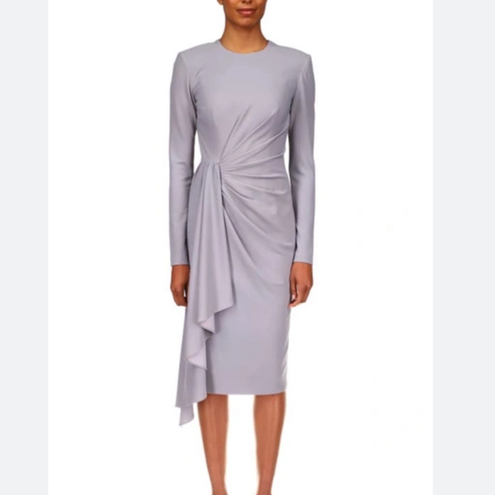 Badgley Mischka Formal Wedding Guest Gray Long Sleeve Cocktail Dress Midi Size 0